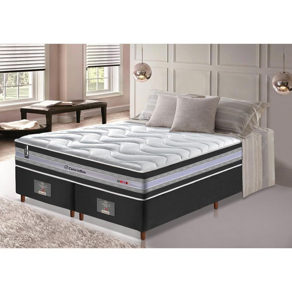 Conjunto Cama Box King De Molas Ensacadas D33 Cama Inbox Select Firme 193x203x71 Preto - 1
