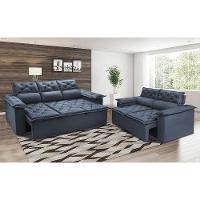 Conjunto De Sofá 3 E 2 Lugares Retrátil E Reclinável Cama Inbox Compact 2,00x1,50m Velusoft Azul - 1