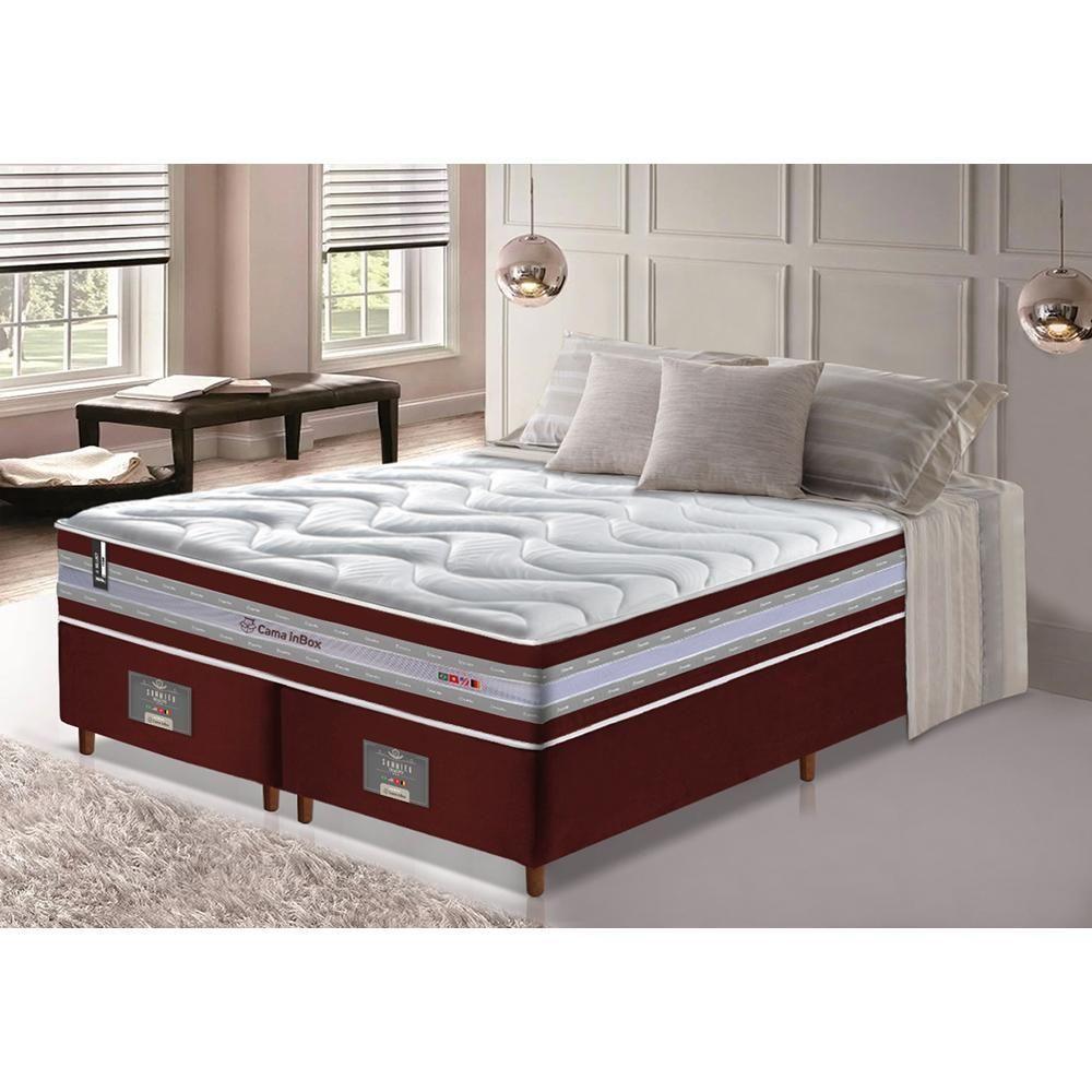 Conjunto Cama Box King De Molas Ensacadas D33 Cama Inbox Select Firme 193x203x71 Vinho - 1