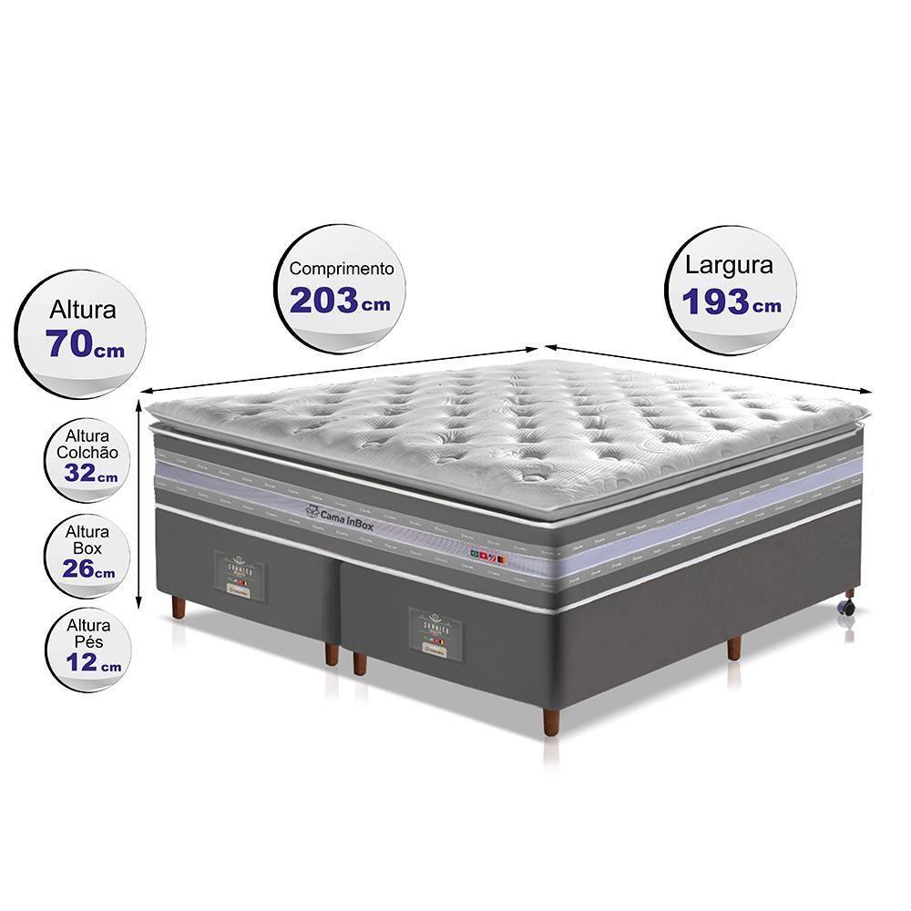 Conjunto Cama Box King De Molas Ensacadas D33 Com Pillow Top Cama Inbox Select 193x203x71 Cinza - 5