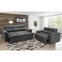 Conjunto De Sofá 3 E 2 Lugares Retrátil E Reclinável Cama Inbox Compact 2,00x1,50m Velusoft Cinza - 1