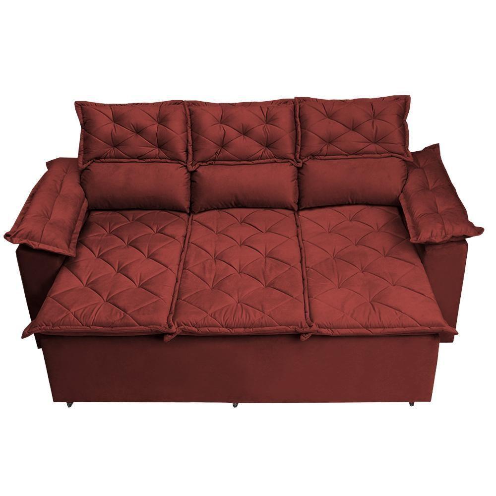 Sofá 3 Lugares Retrátil E Reclinável Cama Inbox Compact 2,00m Velusoft Vermelho - 5