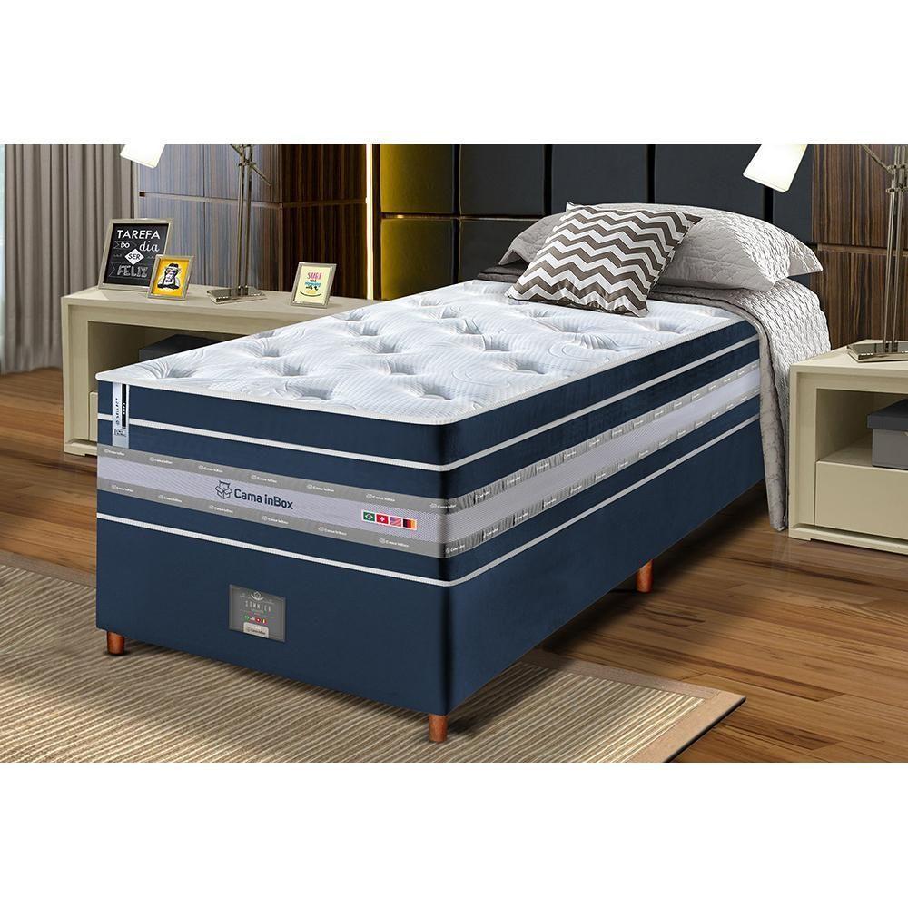 Conjunto Cama Box Solteiro De Molas Ensacadas Cama Inbox Select Euro Soft 88x188x71 Azul - 1