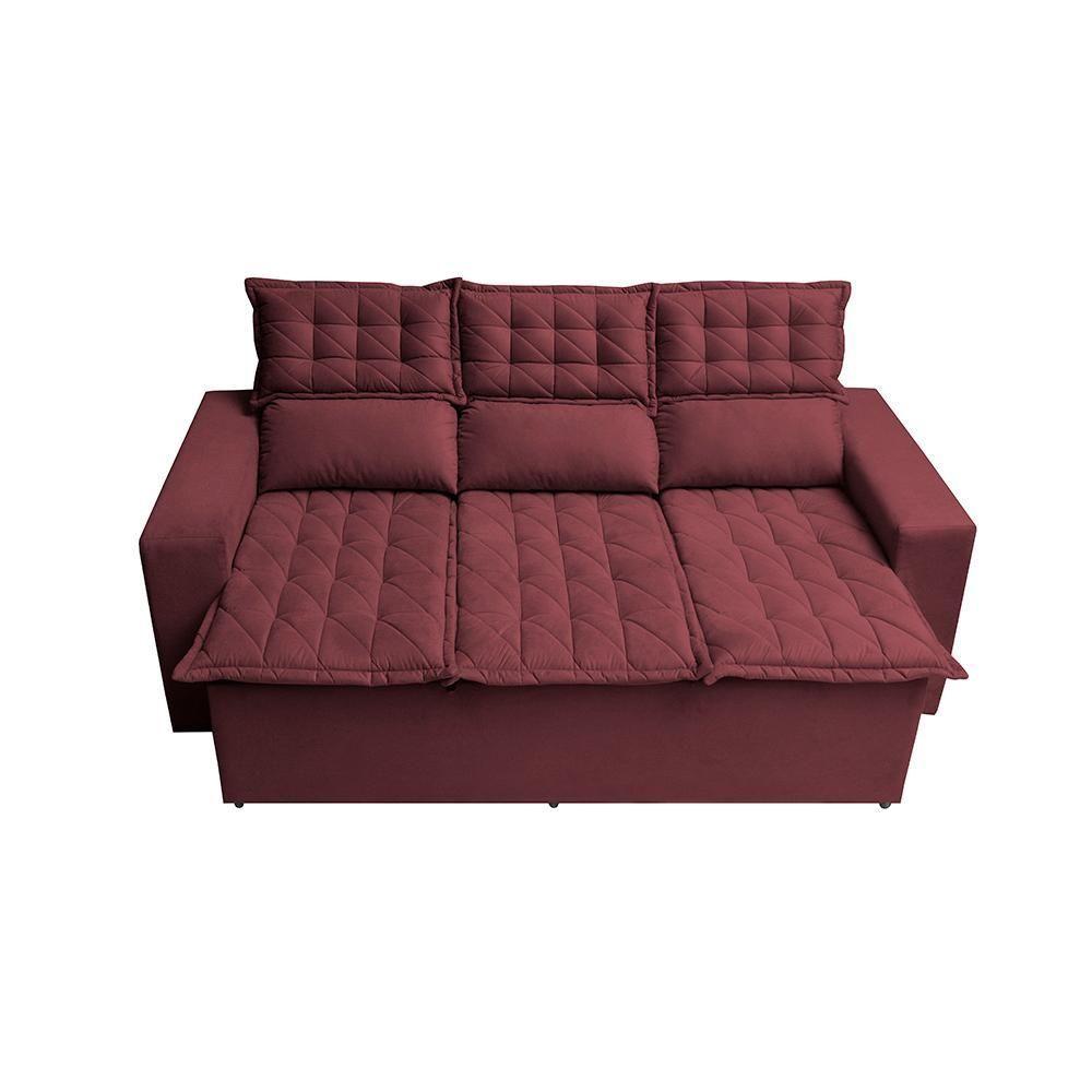 Sofá 3 Lugares Retrátil E Reclinável Cama Inbox Slim 2,00m Velusoft Vinho - 5