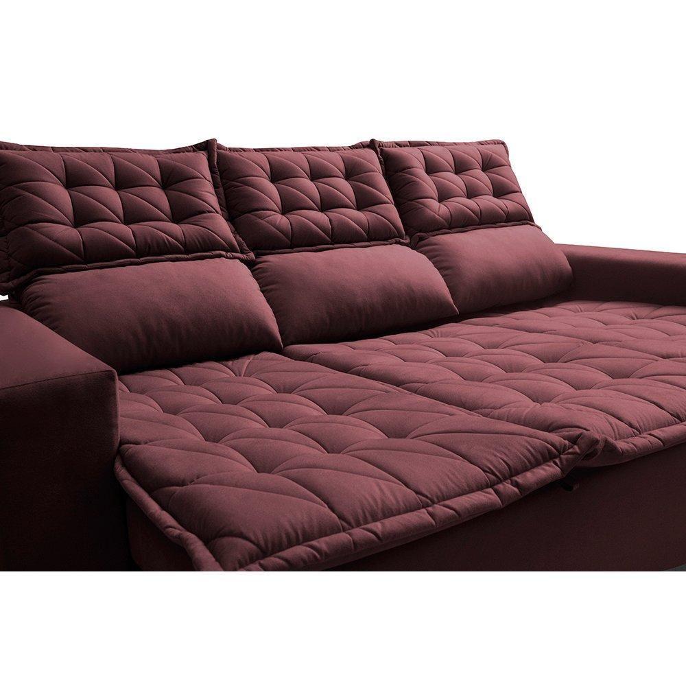 Sofá 3 Lugares Retrátil E Reclinável Cama Inbox Slim 2,00m Velusoft Vinho - 6