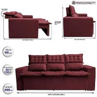 Sofá 3 Lugares Retrátil E Reclinável Cama Inbox Slim 2,00m Velusoft Vinho - 8