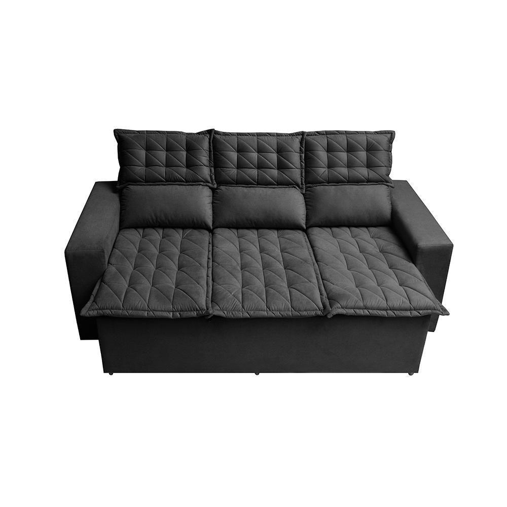 Sofá 3 Lugares Retrátil E Reclinável Cama Inbox Slim 2,00m Velusoft Preto - 5