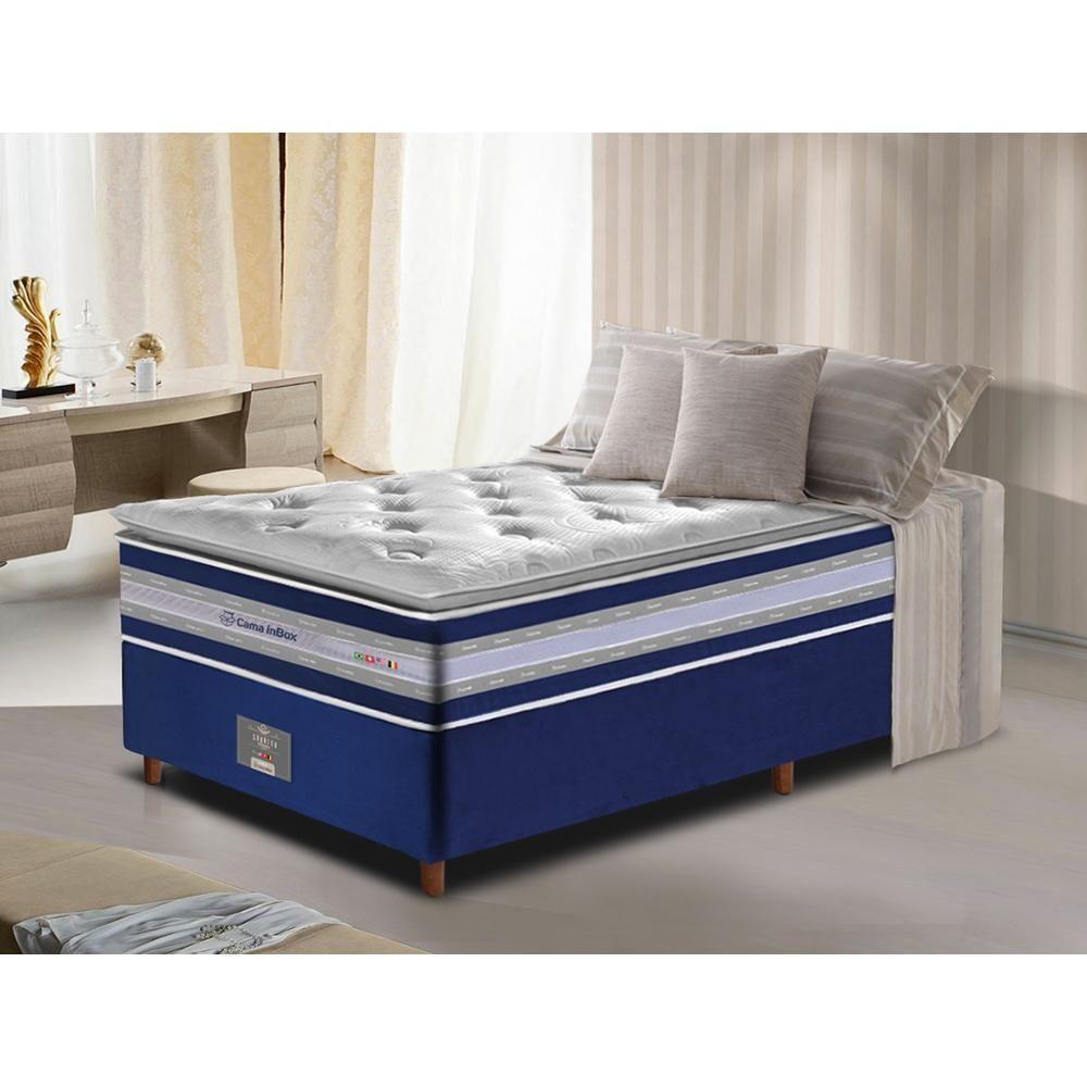 Conjunto Cama Box Solteiro De Molas Ensacadas D33 Com Pillow Top Cama Inbox Select 88x188x71 Azul - 1