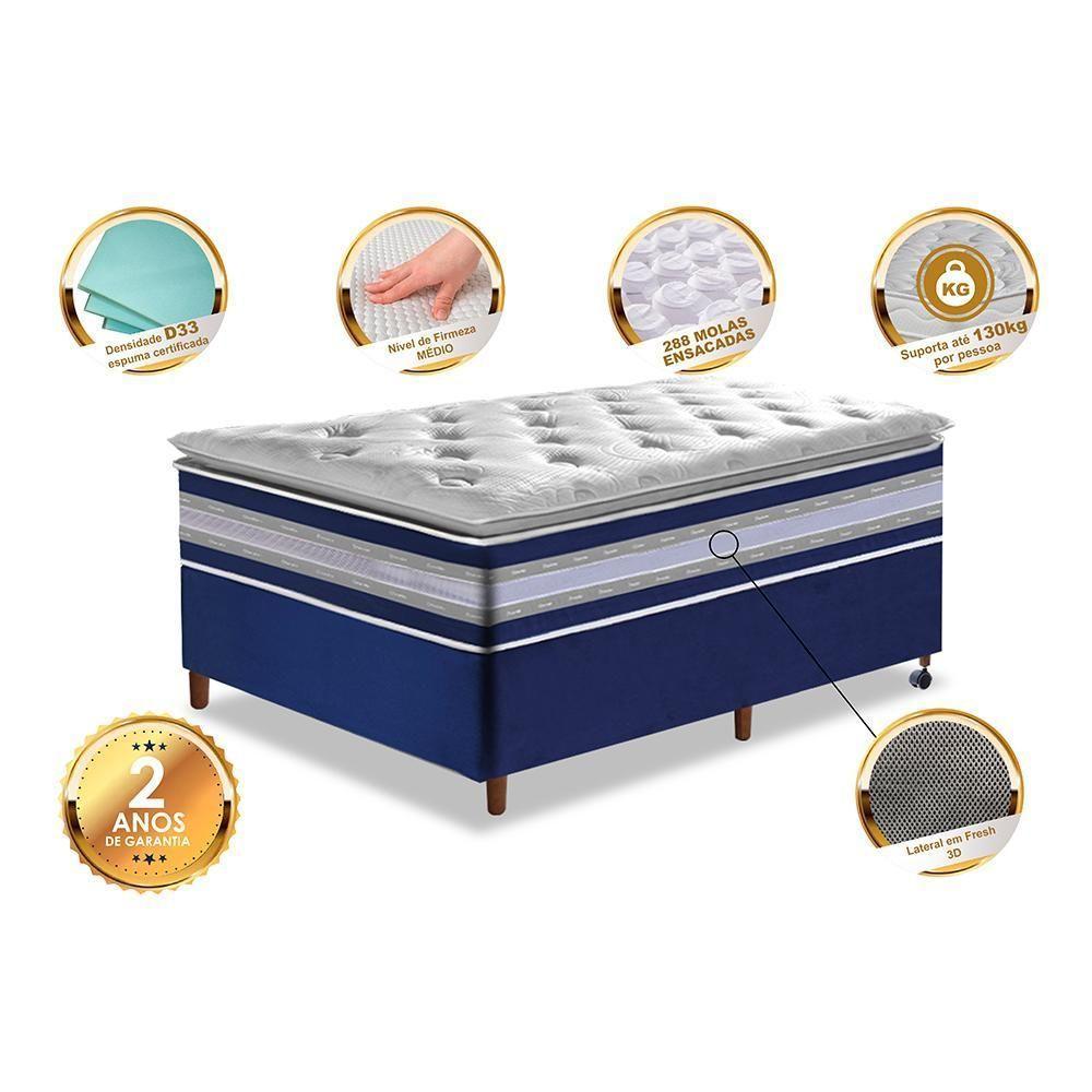 Conjunto Cama Box Solteiro De Molas Ensacadas D33 Com Pillow Top Cama Inbox Select 88x188x71 Azul - 4