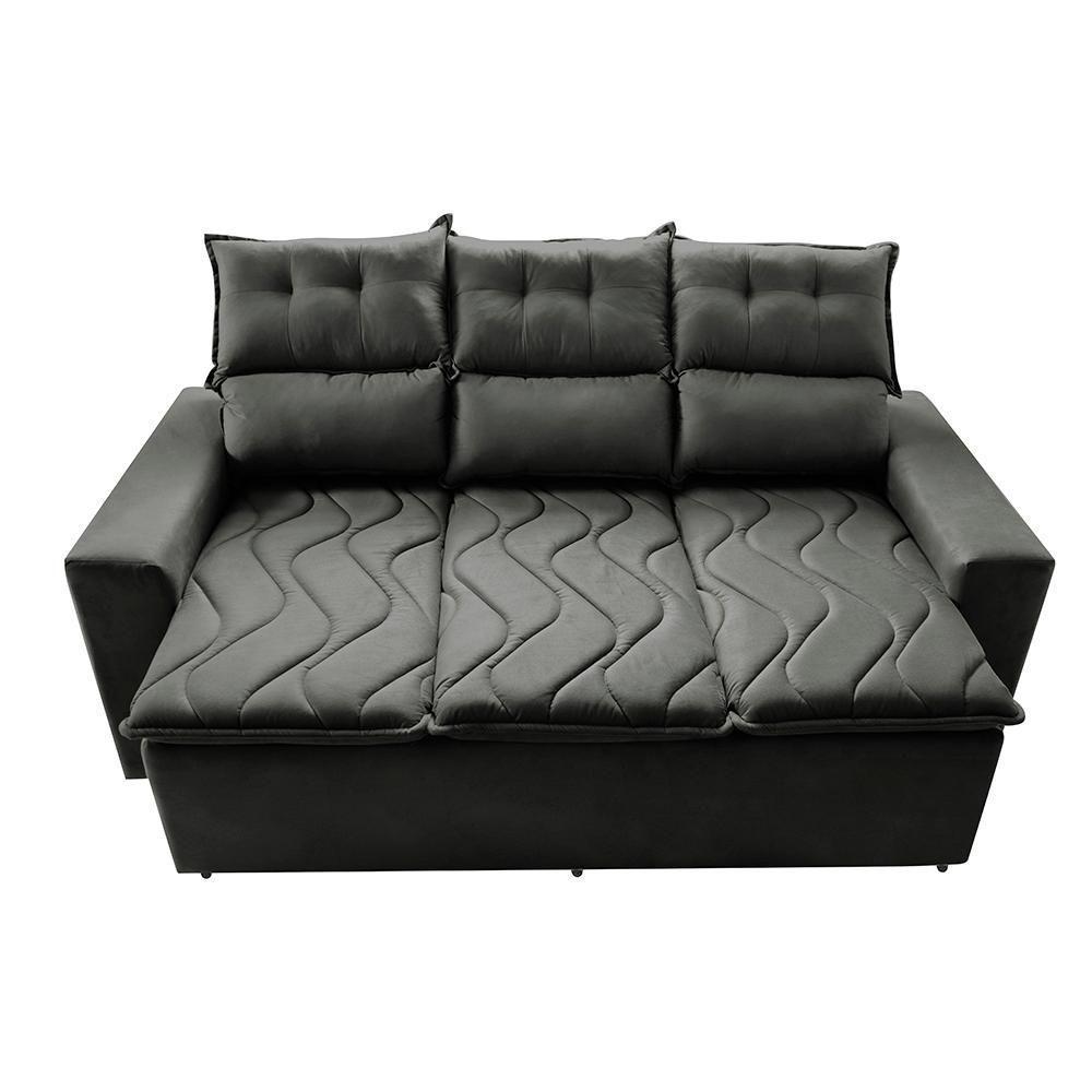Sofá 3 Lugares Retrátil E Reclinável 2,00m Cama Inbox Smal Com Bordado Pantográfico Suede Cinza - 5