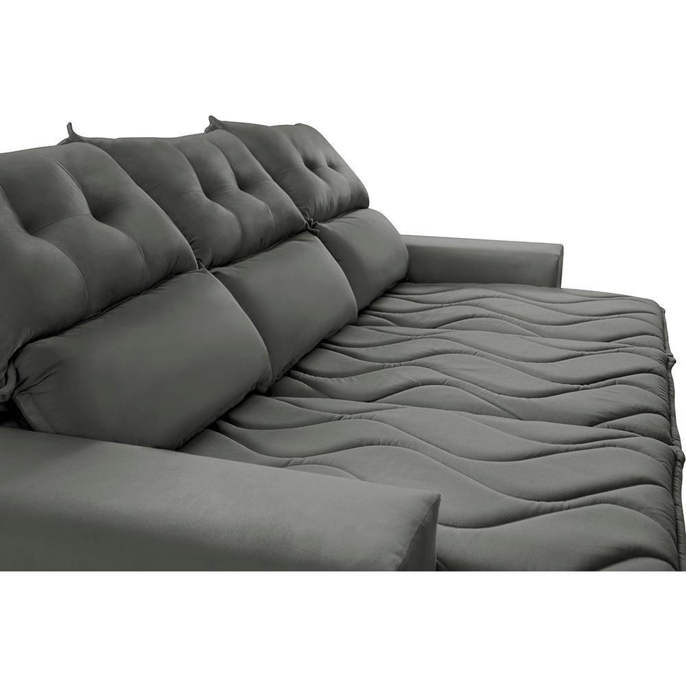Sofá 3 Lugares Retrátil E Reclinável 2,00m Cama Inbox Smal Com Bordado Pantográfico Suede Cinza - 6