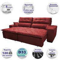 Sofá 2,42m Retrátil E Reclinável Com Molas Cama Inbox Confort Tecido Suede Velusoft Vermelho - 5