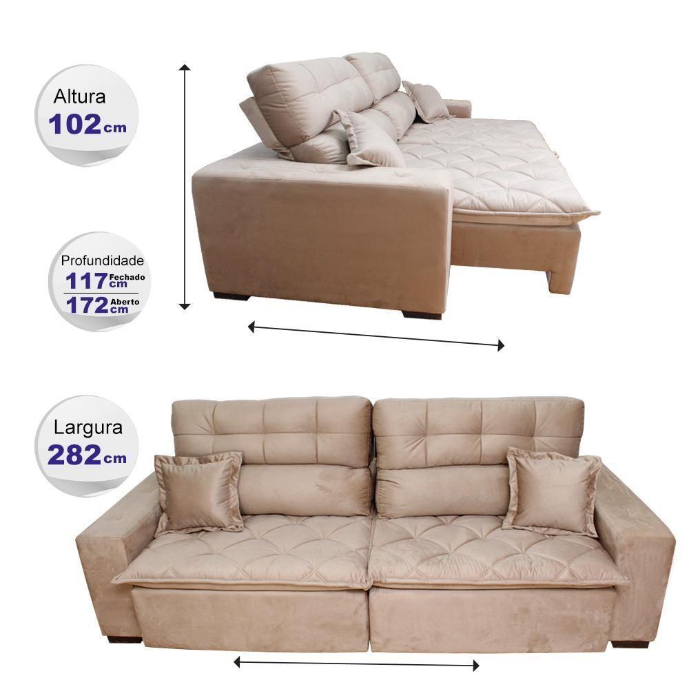 Sofá 2,82m Retrátil E Reclinável Com Molas Cama Inbox Confort Tecido Suede Velusoft Castor - 6