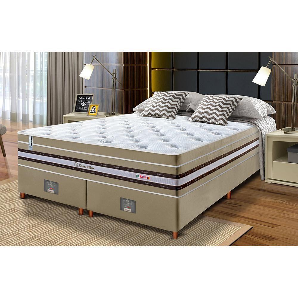 Conjunto Cama Box King De Molas Ensacadas Cama Inbox Select Euro Soft 193x203x71 Bege - 1