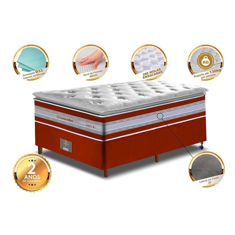 Conjunto Cama Box Solteiro De Molas Ensacada D33 Com Pillow Top Cama Inbox Select 88x188x71 Vermelho - 4