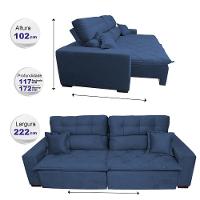Sofá 2,22m Retrátil E Reclinável Com Molas Cama Inbox Confort Tecido Suede Velft Azul - 7