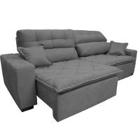 Sofá 2,12m Retrátil E Reclinável Com Molas Cama Inbox Confort Tecido Suede Velft Cinza - 3