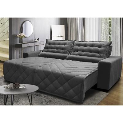 Sofá 2,52m Retrátil E Reclinável Com Molas Cama Inbox Plus Tecido Suede Velusoft Cinza