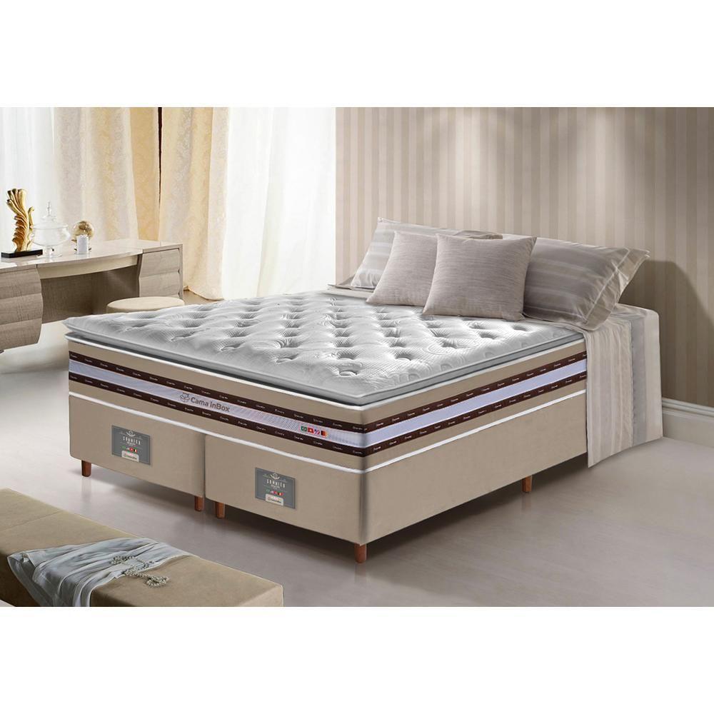 Conjunto Cama Box King De Molas Ensacadas D33 Com Pillow Top Cama Inbox Select 193x203x71 Bege - 1