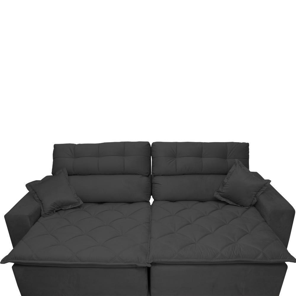 Sofá 2,12m Retrátil E Reclinável Com Molas Cama Inbox Confort Tecido Suede Velusoft Preto - 5