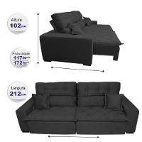 Sofá 2,12m Retrátil E Reclinável Com Molas Cama Inbox Confort Tecido Suede Velusoft Preto - 7