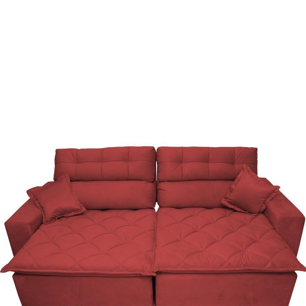 Sofá 2,02m Retrátil E Reclinável Com Molas Cama Inbox Confort Tecido Suede Velusoft Vermelho - 3