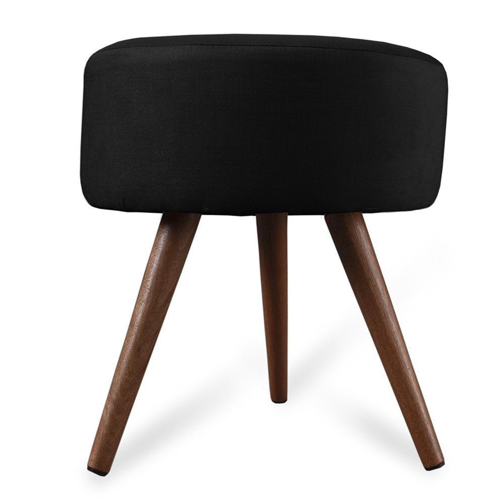 Puff Cama Inbox Hilda Redondo Com Pés Em Madeira Maciça Tecido Suede Preto - 3