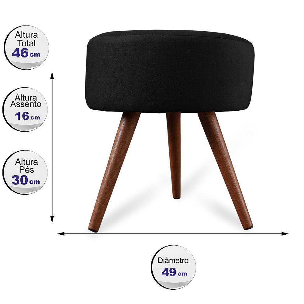 Puff Cama Inbox Hilda Redondo Com Pés Em Madeira Maciça Tecido Suede Preto - 5