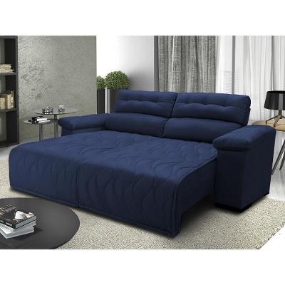 Sofá 2,02m Retrátil E Reclinável Com Molas Cama Inbox Top Tecido Suede Velusoft Azul