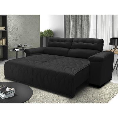 Sofá 2,02m Retrátil E Reclinável Com Molas Cama Inbox Top Tecido Suede Velusoft Preto