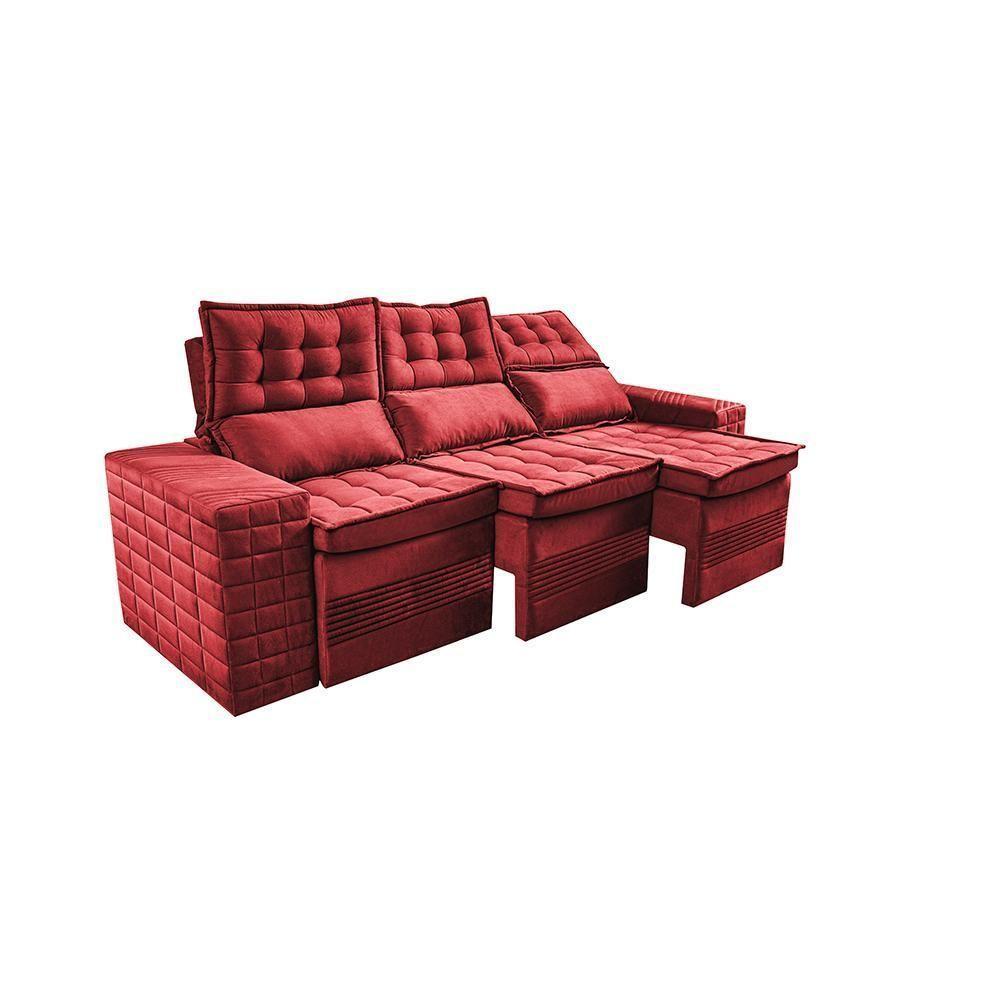 Sofá 3 Lugares Retrátil E Reclinável Cama Inbox Senses 2,00m Velusoft Vermelho - 2