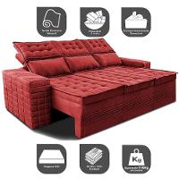 Sofá 3 Lugares Retrátil E Reclinável Cama Inbox Senses 2,00m Velusoft Vermelho - 8