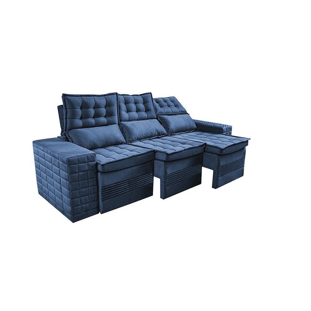 Sofá 3 Lugares Retrátil E Reclinável Cama Inbox Senses 2,00m Velusoft Azul - 4