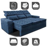Sofá 3 Lugares Retrátil E Reclinável Cama Inbox Senses 2,00m Velusoft Azul - 5