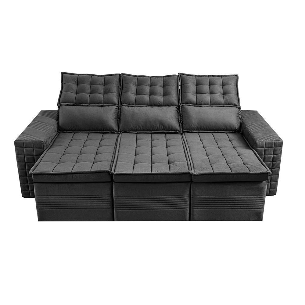 Sofá 3 Lugares Retrátil E Reclinável Cama Inbox Senses 2,00m Velusoft Cinza - 4