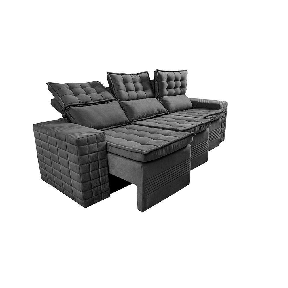 Sofá 3 Lugares Retrátil E Reclinável Cama Inbox Senses 2,00m Velusoft Cinza - 8