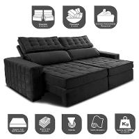 Sofá Retrátil E Reclinável 2,35M Cama Inbox Big Star Com Softgel D40 Velupluma Preto - 7