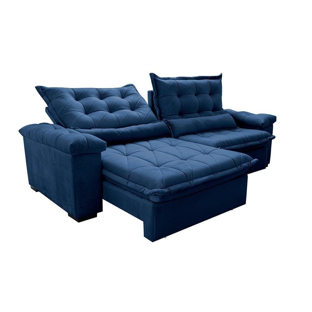 Sofá Retrátil E Reclinável 2,35M Cama Inbox Big Fresh Com Softgel D40 Velupluma Azul - 3