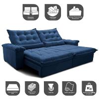 Sofá Retrátil E Reclinável 2,35M Cama Inbox Big Fresh Com Softgel D40 Velupluma Azul - 7