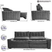 Sofá Retrátil E Reclinável 2,35M Cama Inbox Big Star Com Softgel D40 Velupluma Cinza - 8