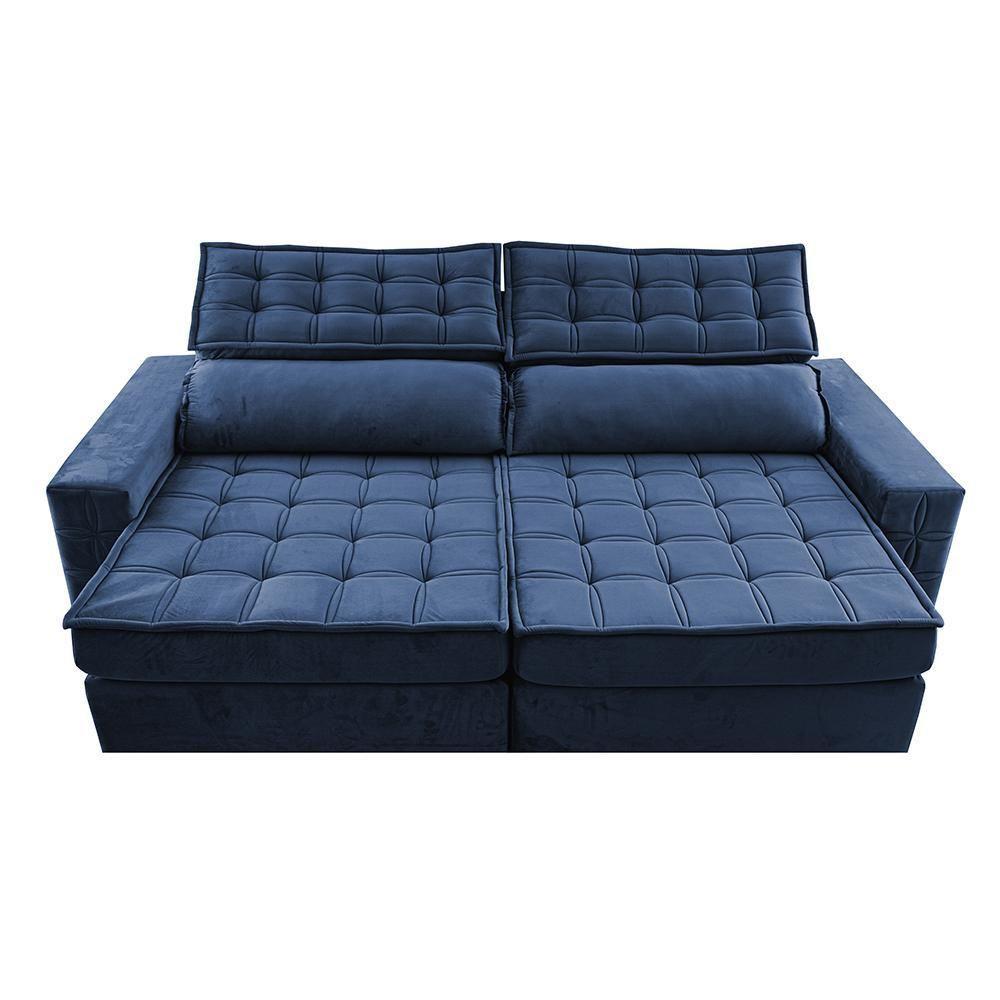Sofá Retrátil E Reclinável 2,35M Cama Inbox Big Star Com Softgel D40 Velupluma Azul - 5