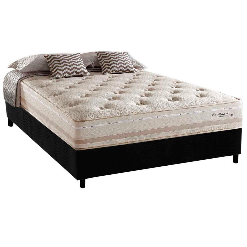 Cama Box Casal: Colchão Molas Herval Maxspring Scotland + Base CRC Suede Black(138x188) - 1