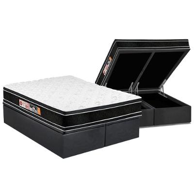 Cama Box Baú Queen: Colchão Castor D33 Black E White Air Double Face Euro Pillow+Base Gray(158X198)