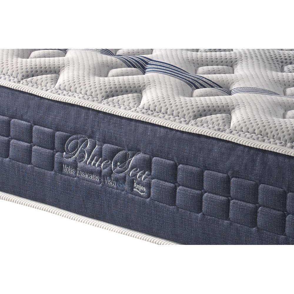 Cama Box Baú Queen: Colchão Molas Ensacadas Anjos Masterpocket Bluse Sea + Base White(158X198) - 3