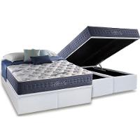 Cama Box Baú Queen: Colchão Molas Ensacadas Anjos Masterpocket Bluse Sea + Base White(158X198) - 1