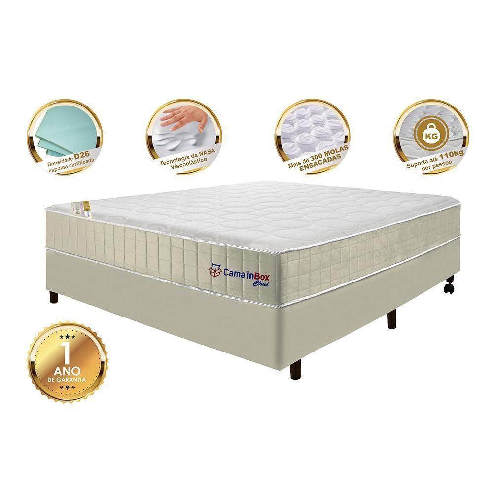 Conjunto Cama Box Casal Com Molas Ensacadas Cama Inbox Cloud Bege 138x188x67 - 3