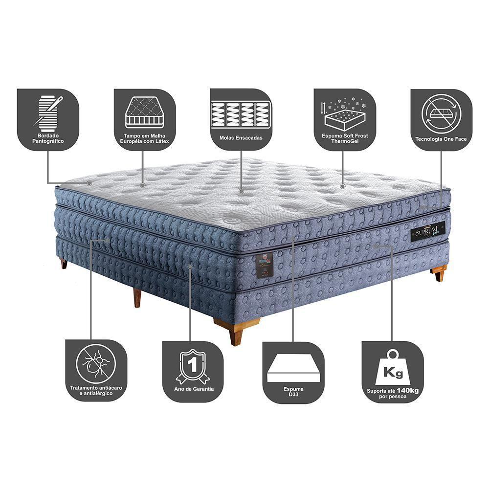 Cama Box Casal Colchão Euro Pillow + Box 138x188x70 Molas Ensacadas Cama Inbox Supreme Confort Gel - 6