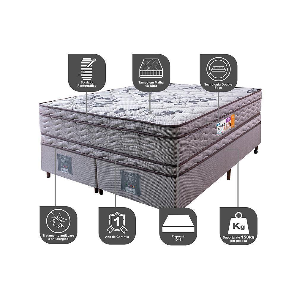 Cama Box King Colchão Ortopédico + Box 193x203x71 Double Face Espuma D45 Cinza - 5