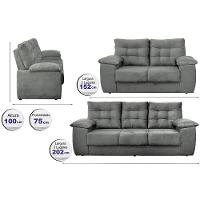 Conjunto Sofá Luxemburgo 3 E 2 Lugares 1,52m E 2,02m Suede Cinza - 6
