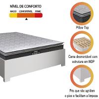 Cama Box Casal Desmontável Com Colchão Molas Ensacadas Pillow Top Maximus 138x188x63cm Cinza / Branco